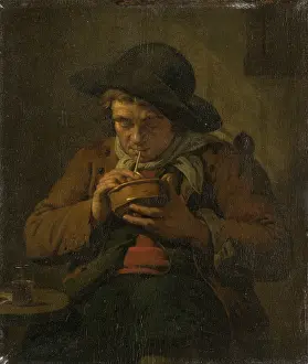 Looking Down Prints: Peasant Lighting his Pipe, 1787. Creator: Jan Ekels the Younger