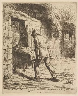 Wheelbarrow Gallery: Peasant Pushing A Wheelbarrow, 1855. Creator: Jean Francois Millet