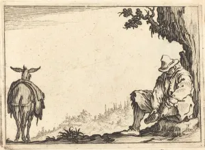 Removing Prints: Peasant Removing His Shoe, c. 1617. Creator: Jacques Callot