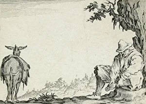 Callot Jacques Prints: A Peasant Removing his Shoes, c1621. Creator: Jacques Callot