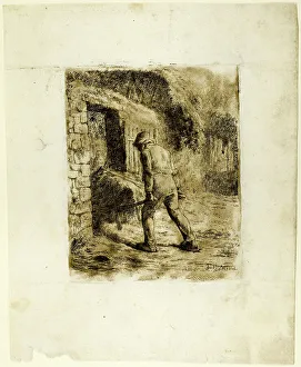Peasant with a Wheelbarrow, 1855. Creator: Jean Francois Millet