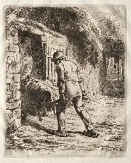 Peasant with a Wheelbarrow, 1855. Creator: Jean-Francois Millet (French, 1814-1875)