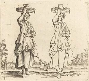 Carrying On Head Collection: Peasant Woman with Basket on Head, Front View, 1617 and 1621. Creator: Jacques Callot