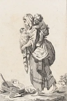 Beauvarlet Prints: Peasant Woman with Two Children, ca. 1758. Creator: Catherine Francoise Beauvarlet