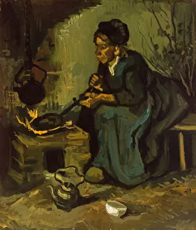 Gogh Collection: Peasant Woman Cooking by a Fireplace, 1885. Creator: Vincent van Gogh