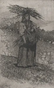Fattori Giovanni Prints: Peasant woman gathering sticks, 1884-1908. Creator: Giovanni Fattori