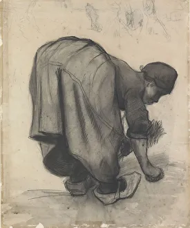 White Colour On Paper Prints: Peasant Woman Gleaning, 1885. Creator: Gogh; Vincent; van (1853-1890)
