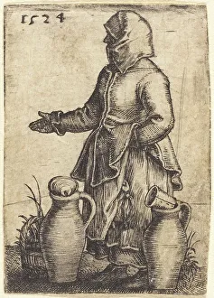 Beham Barthel Prints: Peasant Woman with Two Jugs, 1524. Creator: Barthel Beham