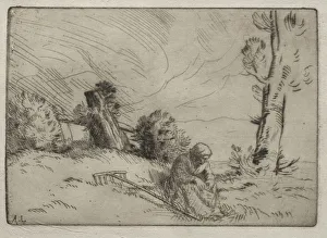 Alphonse Legros French Prints: Peasant Woman Seated near a Hedge. Creator: Alphonse Legros (French, 1837-1911)