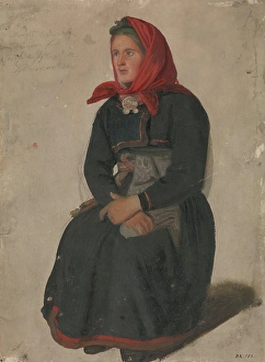Tidemand Adolph Prints: Peasant Woman from Telemark, 1844. Creator: Adolph Tidemand