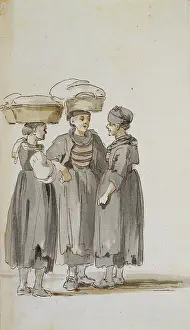 Locals Prints: Three peasant women talking, the one on the left and the one in the middle with