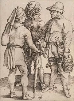 A Durer Gallery: Three Peasants in Conversation, 1497-1498. Creator: Albrecht Durer