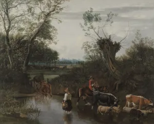 Jan Siberechts Prints: Peasants Crossing a Stream, c. 1670. Creator: Jan Siberechts (Flemish, 1627-c. 1703)