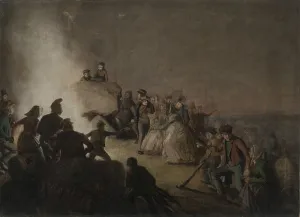 Jorgen Valentin Sonne Prints: Peasants dance around a fire on a hillside