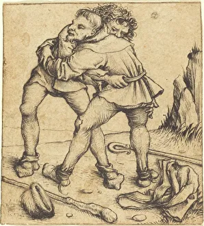 Hausbuchmeister Prints: Two Peasants Fighting, c. 1475/1480. Creator: Master of the Housebook