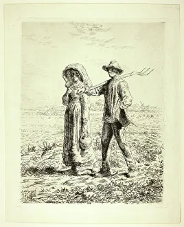Partnership Prints: Peasants Going to Work, 1863. Creator: Jean Francois Millet