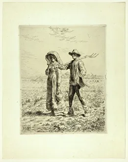 Partnership Prints: Peasants Going to Work, 1863. Creator: Jean Francois Millet