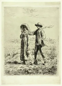 Partnership Prints: Peasants Going to Work, 1863. Creator: Jean Francois Millet