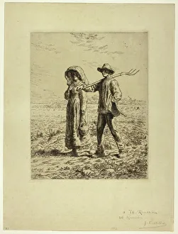 Partnership Prints: Peasants Going to Work, 1863. Creator: Jean Francois Millet