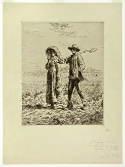 Partnership Prints: Peasants Going to Work, 1863. Creator: Jean Francois Millet