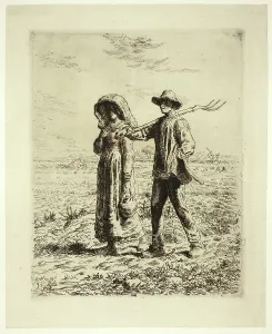 Partnership Prints: Peasants Going to Work, 1863. Creator: Jean Francois Millet