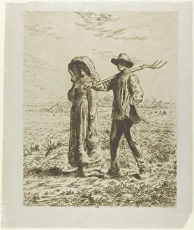 Partnership Prints: Peasants Going to Work, 1863. Creator: Jean Francois Millet