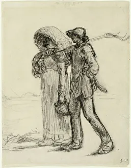 Partnership Prints: Peasants Going to Work, 1863. Creator: Jean Francois Millet