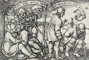 Intimacy Prints: Peasants Behind the Hedge, 1547. Creator: Sebald Beham