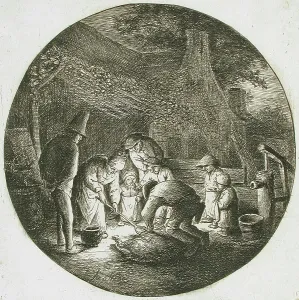 Ostade Adriaen Van Prints: Peasants Killing a Pig, c1642. Creator: Adriaen van Ostade
