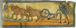 Peasants ploughing (Miniature from the Cotton MS Tiberius), 11th century. Artist: Anonymous Peasants ploughing (Miniature from the Cotton MS Tiberius), 11th century. Artist: Anonymous
