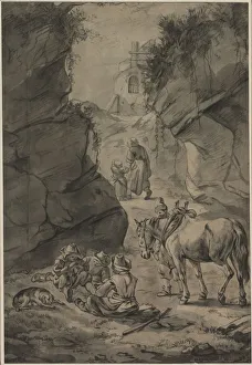 Brush And Gray Wash Gallery: Peasants in a Rocky Landscape, second third 1600s. Creator: Jan Wouwerman (Dutch, 1629-1666)
