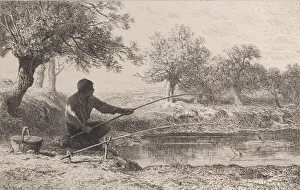 Jacque Prints: Peche au Vif, 1864. Creator: Charles Emile Jacque
