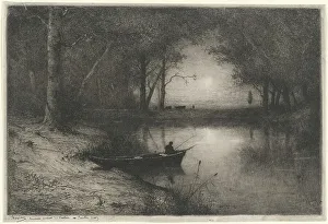 Etchings Prints: Pêcheur en Canot, au bord d'une Rivière (Fisherman in a Boat)