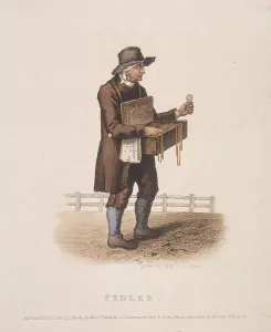 Busby Prints: Pedlar with his box of wares hung around his neck, 1820. Artist: Thomas Lord Busby