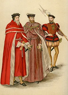 Halberd Prints: Two peers in their robes, and a halberdier, 16th century (1893)