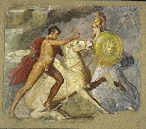 Pegasus Prints: Pegasus and Bellerophon, 1st century. Creator: Roman-Pompeian wall painting