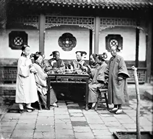 1869 Prints: Peking, Pechili province, China: Manchu ladies at a meal table