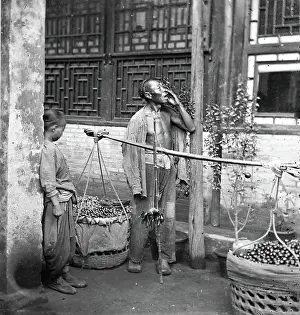 Street Vendor Prints: Peking, Pechili province, China: a travelling fruit-seller, 1869. Creator: John Thomson