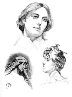 Pencil studies of three women, 1902-1903. Artist: W Gulzow