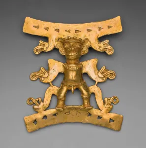 Panama Collection: Pendant Depicting a Male Figure with Saurian Heads Emerging from Body, A.D. 1000 / 1550