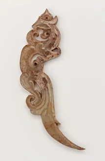 Jade Nephrite Prints: Pendant in form of a feline-dragon, Eastern Zhou dynasty, 475-221 BCE. Creator: Unknown