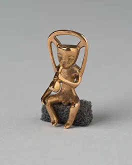 Mesoamerican Prints: Pendant in the Form of a Seated Musician, A. D. 1000 / 1500. Creator: Unknown