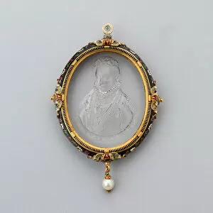 Habsburg Collection: Pendant with Intaglio Portrait of Anna of Austria in Enameled Frame, France