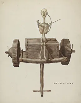 Na And Xef Prints: Penetente Death Cart & Death Figure, c. 1937. Creator: Majel G. Claflin