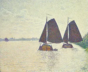 Peniches sur l'Escaut, 1892. Creator: Rysselberghe, Theo van (1862-1926).<br> Peniches sur l'Escaut, 1892. Creator: Rysselberghe, Theo van (1862-1926)