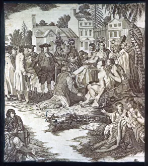 Penns Treaty with the Indians (Furnishing Fabric), London, c. 1785. Creator: Unknown