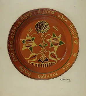 Eugene Shellady Prints: Pennsylvania German Dish, c. 1938. Creator: Eugene Shellady