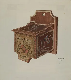 Wall Mounted Prints: Pennsylvania German Hanging Salt Box, c. 1939. Creator: Betty Jean Davis
