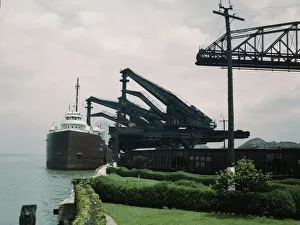 Wharf Gallery: Pennsylvania R.R. [Railroad] ore docks, unloading iron ore from a lake... Cleveland, Ohio, 1943
