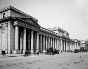 Rail Road Prints: Pennsylvania Station, New York, east facade, c.between 1910 and 1920. Creator: Unknown